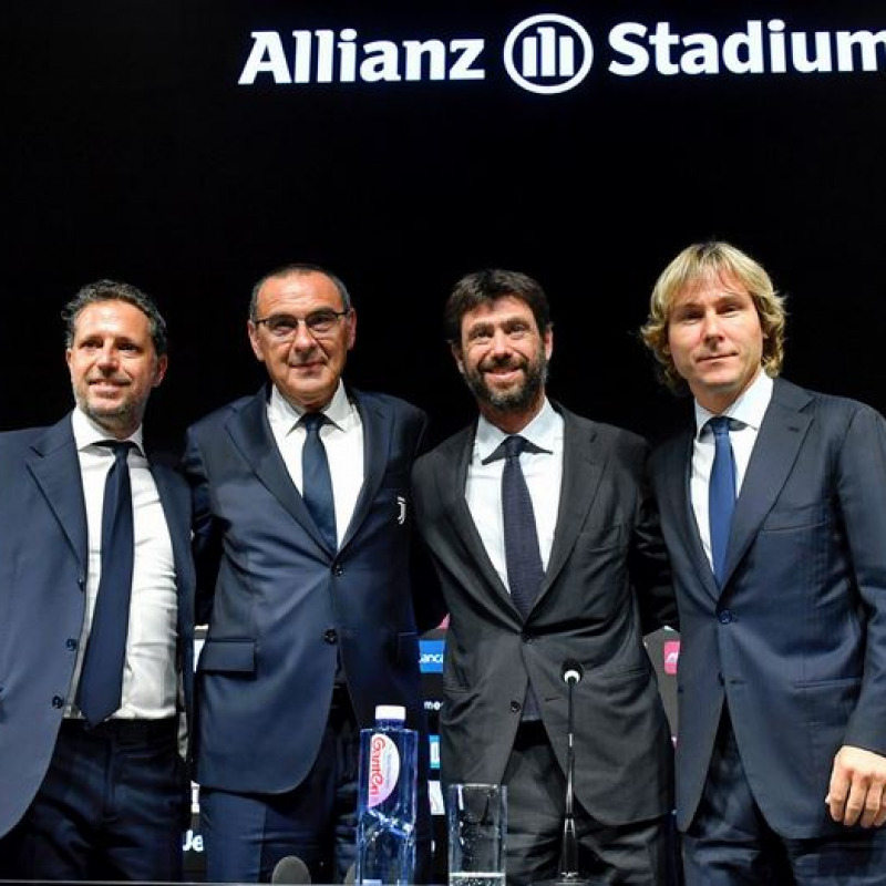 Maurizio Sarri con Fabio Paratici, Andrea Agnelli e Pavel Nedved