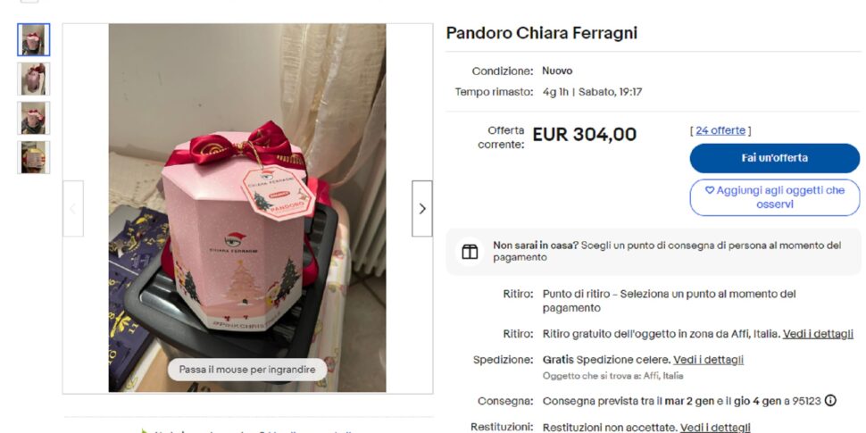 Il pandoro di Chiara Ferragni all' asta su Ebay | l' offerta supera 300 ...